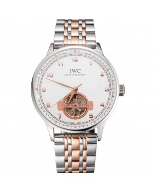 IWC Portugieser Tourbillon White Dial Stainless Steel Case Two Tone Steel Rose Gold Bracelet