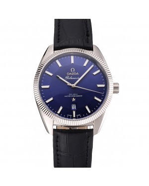 Omega Globemaster Blue Dial Stainless Steel Case Black Leather Strap
