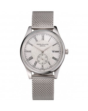 Patek Philippe Calatrava Small Seconds Silver Engraved Dial Stainless Steel Case And Bracelet