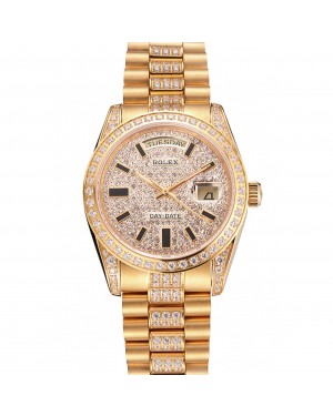 Swiss Rolex Day Date Yellow Gold Diamond Pave