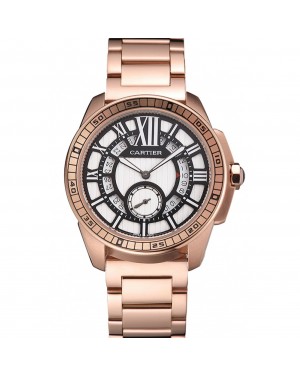 Cartier Calibre De Cartier Small Seconds Black And White Dial Rose Gold Case And Bracelet