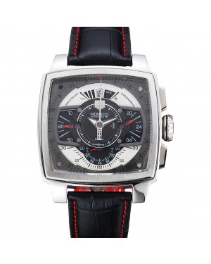 Tag Heuer Monaco Black-Green Perforated Leather Strap Black Dial 80308