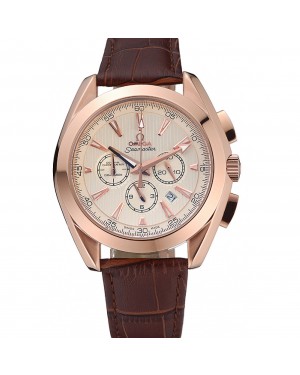 Omega Seamaster Aqua Terra Chronograph Ivory Dial Gold Case Brown Leather Bracelet 622530