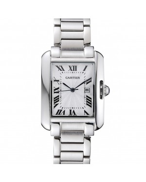 Cartier Tank Anglaise 30mm White Dial Stainless Steel Case And Bracelet