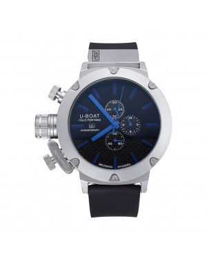U-Boat Italo Fontana Black Carbon Dial Blue Hour Marks Stainless Steel Case Rubber Bracelet 622708