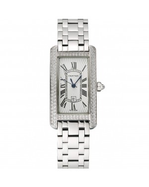 Cartier Tank Americaine White Dial Diamond Bezel Stainless Steel Case And Bracelet 1453777