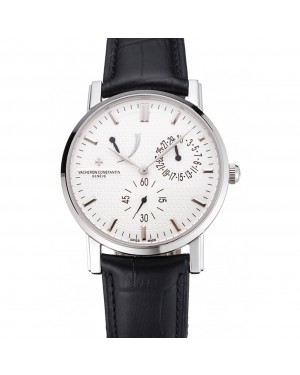 Swiss Vacheron Constantin Patrimony Quantieme Reserve De Marche Cream Dial Stainless Steel Case Black Leather Strap