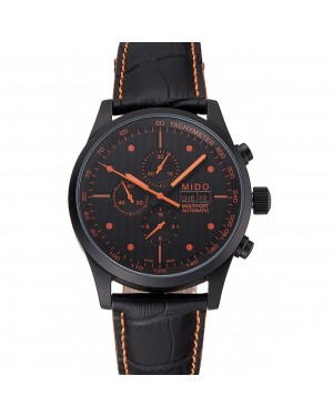 Mido Multifort Cronograph All Black & Orange Dial Black Leather Strap 622181