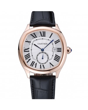 Cartier Drive De Cartier White Dial Gold Case Black Leather Bracelet 1454212