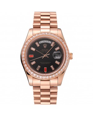 Swiss Rolex Day-Date Diamonds And Rubies Black Dial Rose Gold Bracelet 1454102