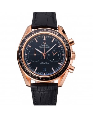 Omega Speedmaster Black Dial Gold Case Black Leather Strap 622809