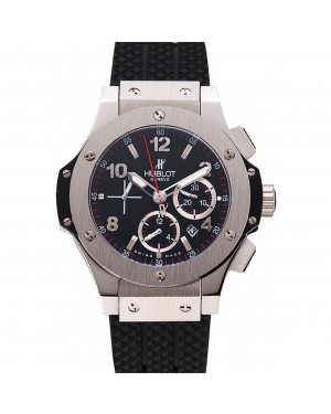 Swiss Hublot Big Bang Black Dial Silver Case Black Rubber Bracelet 1453900