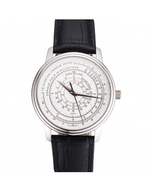 Swiss Patek Philippe Multi-Scale Chronograph White Dial Stainless Steel Case Black Leather Strap