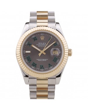 Rolex Datejust Grey Dial Gold Ribbed Bezel 7479