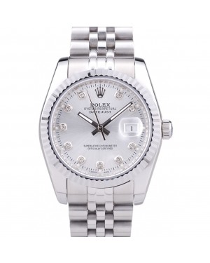 Rolex Datejust Silver Dial Diamonds Ribbed Bezel 7455