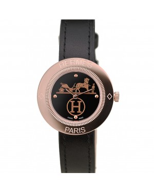 Hermes Classic MOP Dial Black Leather Strap