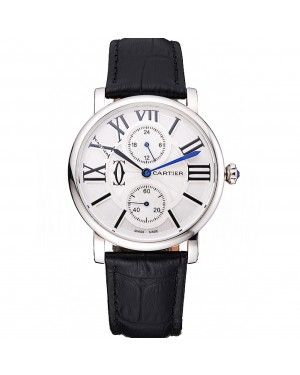 Cartier Ronde Second Time Zone White Dial Stainless Steel Case Black Leather Strap 622798