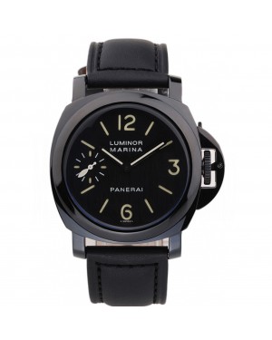 Panerai Luminor Marina Black Dial Black Stainless Steel Case Black Leather Bracelet