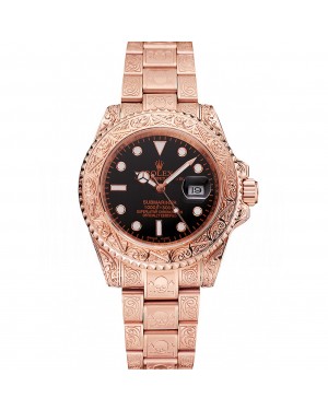 Swiss Rolex Submariner Skull Limited Edition Black Dial Rose Gold Case And Bracelet 1454086