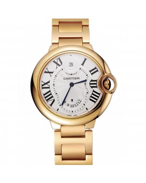 Swiss Cartier Ballon Bleu Two Timezone White Dial Gold Case Gold Bracelet 1453873