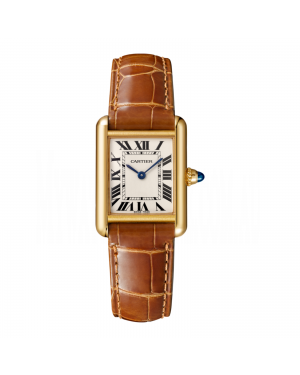 Swiss Tank Louis Cartier watch, Small model, 18K yellow gold, leather, sapphire
