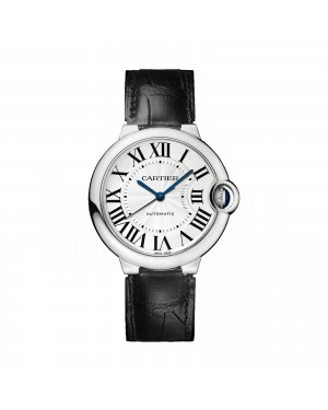 Swiss Ballon Bleu de Cartier watch, 36 mm, steel, leather