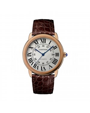 Swiss Ronde Solo de Cartier watch, 42 mm, 18K pink gold, steel, leather