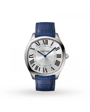 Swiss Drive de Cartier Extra-Flat watch, Steel, leather