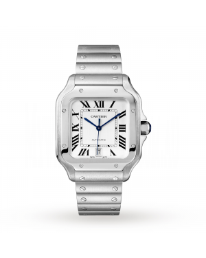 Swiss Santos de Cartier watch, Large model, automatic, steel, interchangeable metal and leather bracelets
