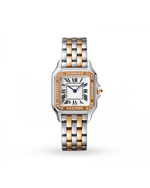 Swiss Panthère de Cartier watch, Medium model, rose gold and steel, diamonds