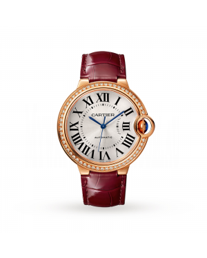 Swiss Ballon Bleu de Cartier watch, 36 mm, rose gold, diamonds, leather