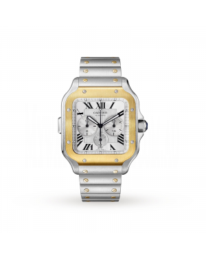 Swiss Santos de Cartier Chronograph watch, XL model, chronograph, gold and steel, interchangeable metal and rubber bracelets