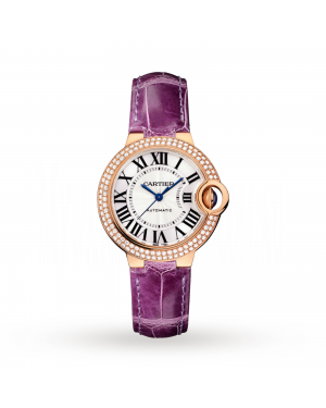 Swiss Ballon Bleu De Cartier Watch, 33 mm, 18K Rose Gold, Diamonds, Leather
