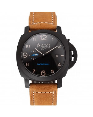Swiss Panerai Luminor GMT Carbotech Black Dial Black Case Brown Leather Strap