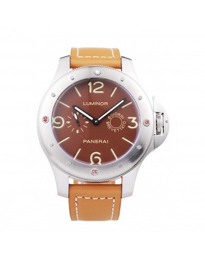 Panerai Luminor Brushed Stainless Steel Case Brown Dial Brown Leather Strap