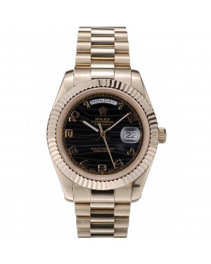 Rolex Swiss DayDate Gold Stainless Steel Ribbed Bezel Black Dial 41998