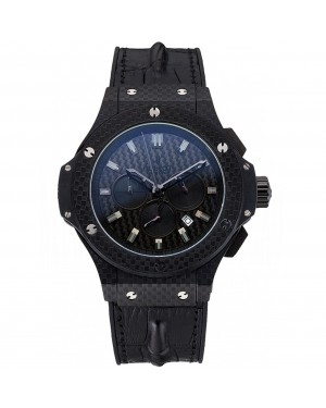 Hublot Big Bang Carbon Dial Carbon Case And Bezel Black Leather Strap 622773
