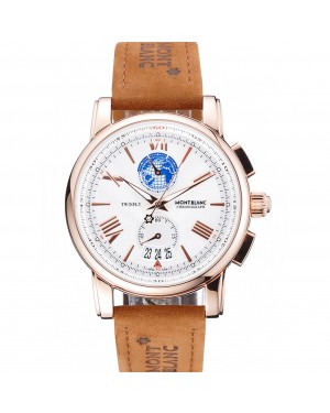 Montblanc Twinfly Chronograph White Dial Brown Suede Leather Bracelet 1454116