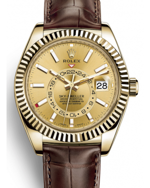 AAA Replica Rolex Sky-Dweller GMT 42mm Gold Dial Mens Watch 326138-0006