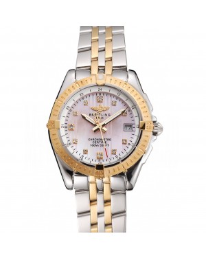 Breitling Colt Lady Pink Dial Diamond Hour Marks Gold Bezel Stainless Steel Case Two Tone Bracelet