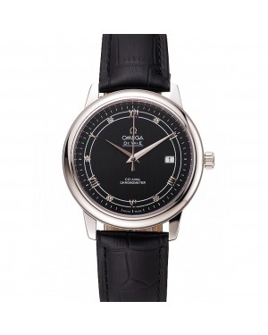 Omega De Ville Prestige Black Dial Stainless Steel Case Black Leather Strap