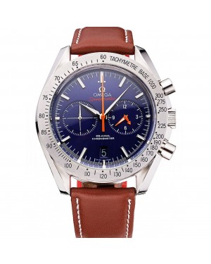 Omega Speedmaster Blue Dial Stainless Steel Case Brown Leather Strap 622807