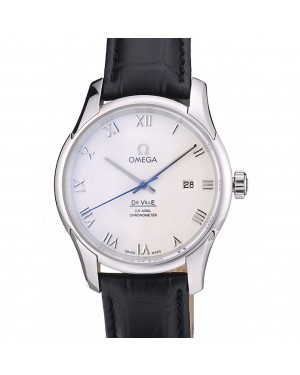 Omega Swiss DeVille Stainless Steel Bezel Black Leather Strap 7620