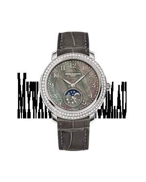 AAA Replica Patek Philippe Moonphase White Gold Black Mother of Pearl Watch 4968G-001
