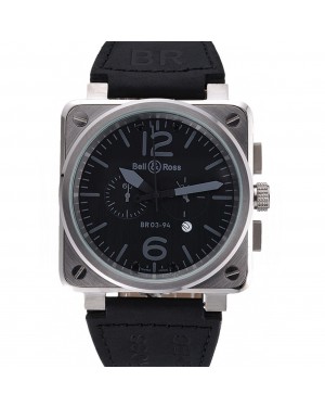 Bell and Ross BR 03-94 Black Dial Silver Case Black Leather Strap