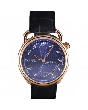 Hermes Classic Croco Leather Strap Navy Dial 801404