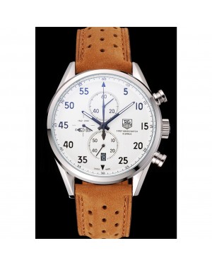 Tag Heuer Carrera SpaceX-7 White Dial Silver Stainless Steel Case Brown Suede Strap