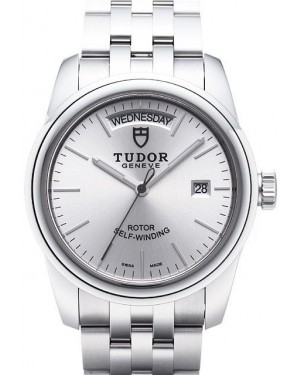 AAA Replica Tudor Glamour Date Day Silver Dial Steel Strap Mens Watch 56000-1