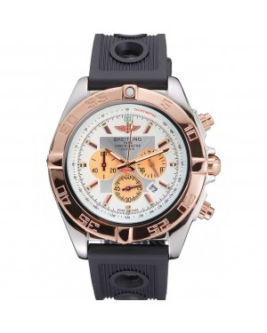 Breitling Chronomat White Dial Rose Gold Bezel And Subdials Stainless Steel Case Black Rubber Strap