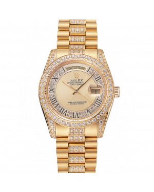 Swiss Rolex Day-Date Diamond Pave Gold Dial Gold Diamond Bracelet 1453954